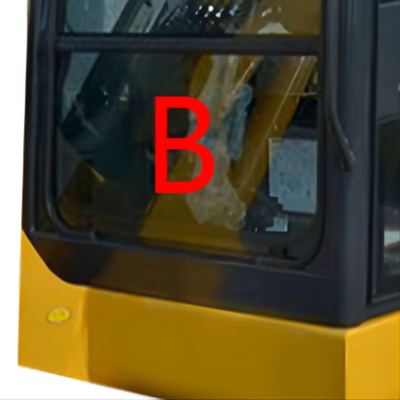 PC56-7 PC56 ফ্রন্ট ডাউন কোমাটসু এক্সক্যাভেটর গ্লাস রিপ্লেসমেন্ট টেম্পারড পজিশন।বি গ্লাস